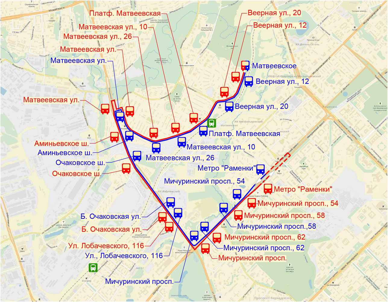 Маршрут автобуса №325 на карте г. Москвы