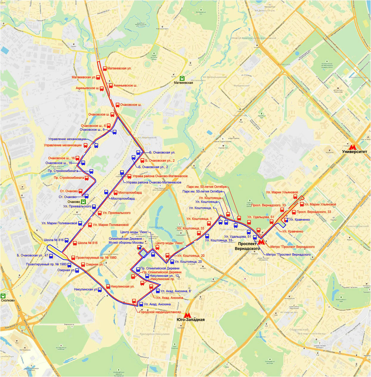 Маршрут автобуса C17 на карте г. Москвы